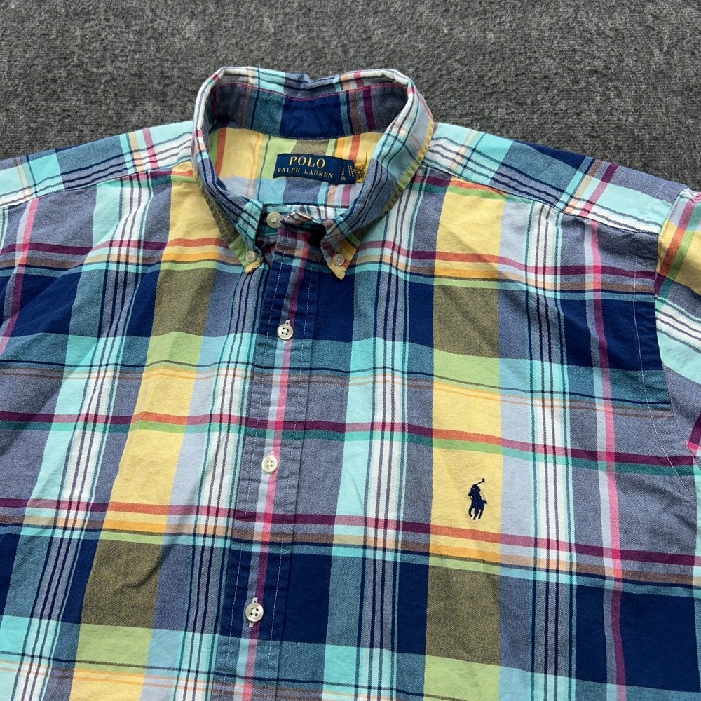 Polo Ralph Lauren Button Shirt Men 2XLT Plaid Cotton Oxford Madras Easter Spring